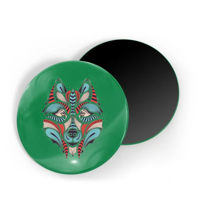 Native American Tribal Wolf Face Magnet