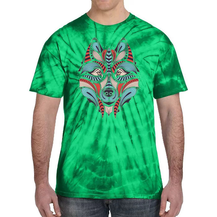 Native American Tribal Wolf Face Tie-Dye T-Shirt