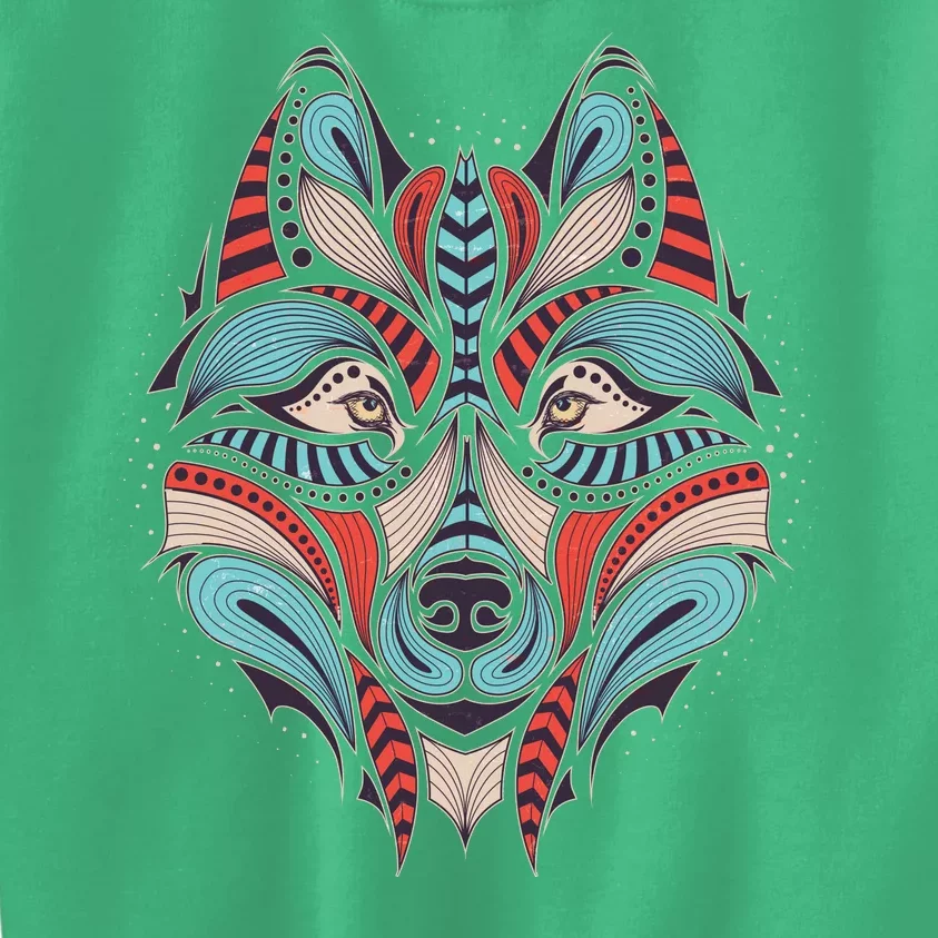 Native American Tribal Wolf Face Kids Sweatshirt