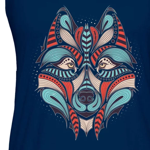 Native American Tribal Wolf Face Ladies Essential Flowy Tank