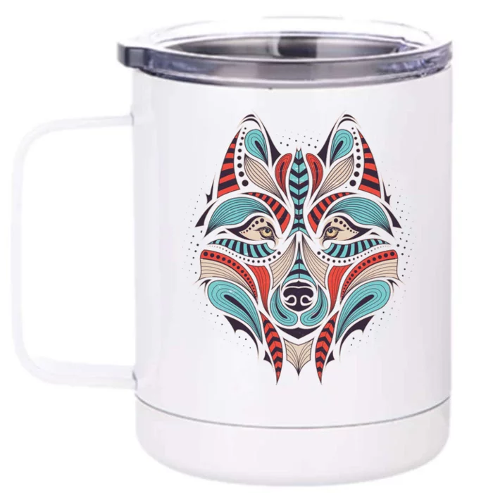 Native American Tribal Wolf Face Front & Back 12oz Stainless Steel Tumbler Cup