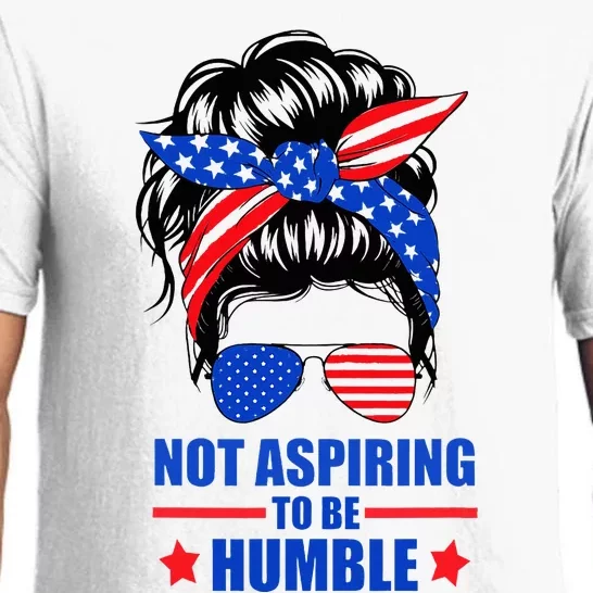 Not Aspiring To Be Humble Messy Bun Sunglasses American Flag Pajama Set