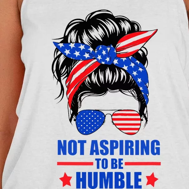 Not Aspiring To Be Humble Messy Bun Sunglasses American Flag Women's Knotted Racerback Tank