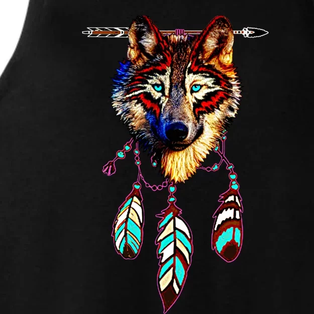 Native American Timber Wolf Dream Catcher Tribal Gift Ladies Tri-Blend Wicking Tank