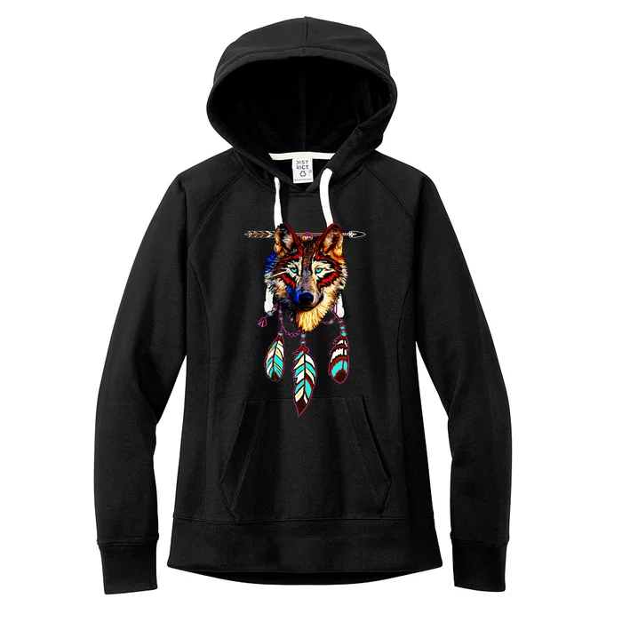 Native American Timber Wolf Dream Catcher Tribal Gift Women's Fleece Hoodie