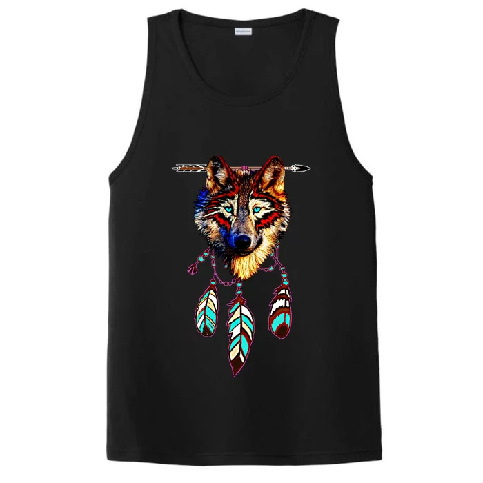 Native American Timber Wolf Dream Catcher Tribal Gift Performance Tank