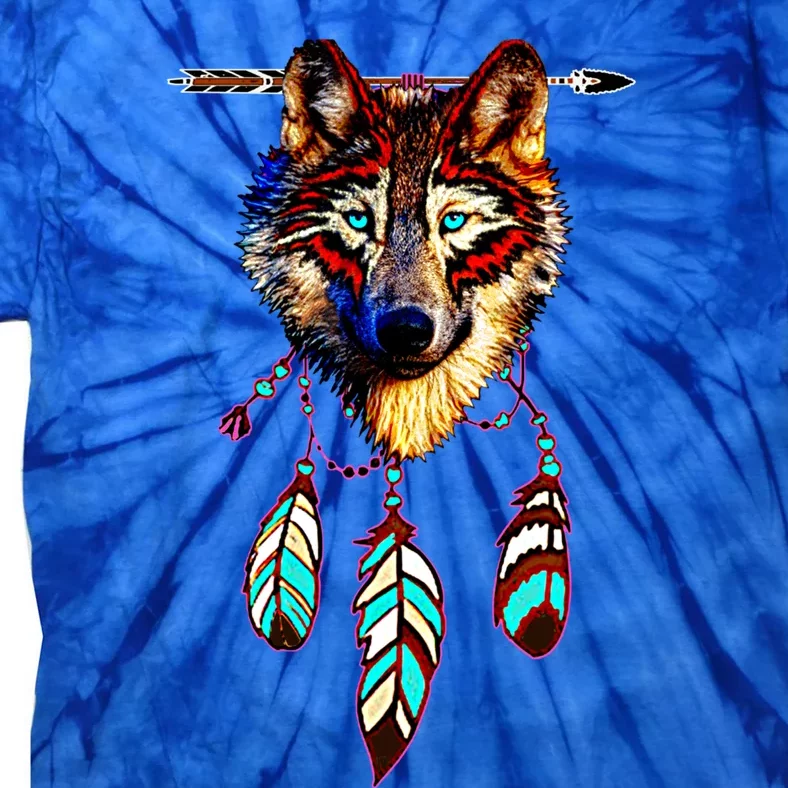 Native American Timber Wolf Dream Catcher Tribal Gift Tie-Dye T-Shirt