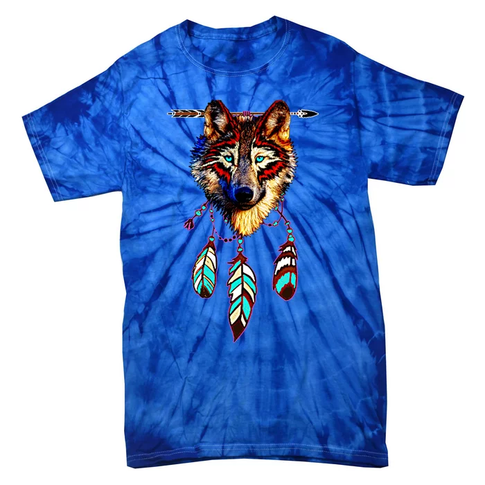 Native American Timber Wolf Dream Catcher Tribal Gift Tie-Dye T-Shirt