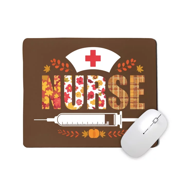 Nurse Autumn Theme Fall Season Floral Syringe Plaid Leaves Mousepad