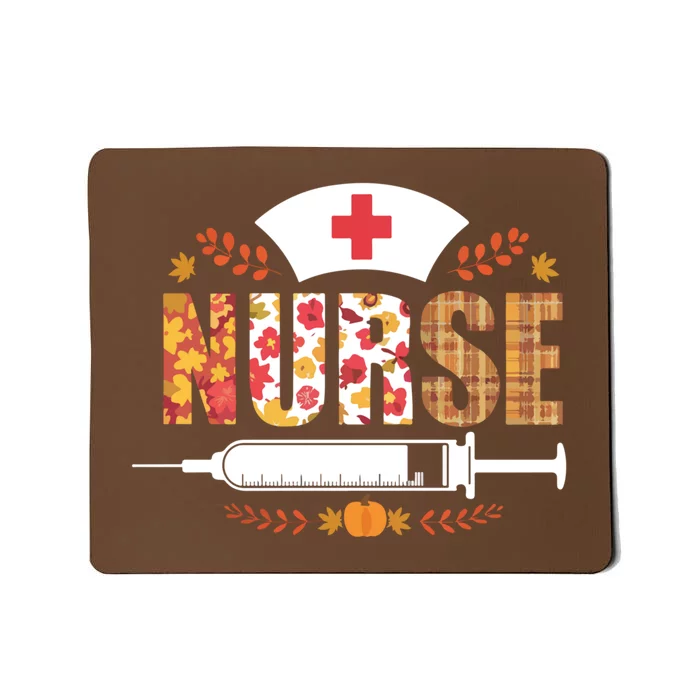 Nurse Autumn Theme Fall Season Floral Syringe Plaid Leaves Mousepad