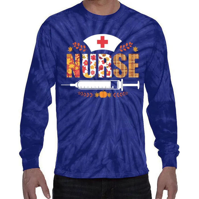 Nurse Autumn Theme Fall Season Floral Syringe Plaid Leaves Tie-Dye Long Sleeve Shirt