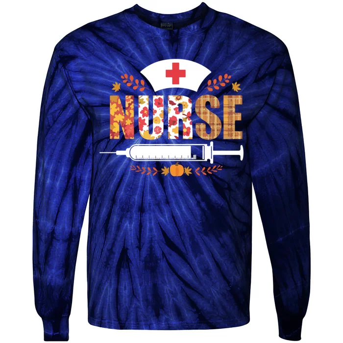 Nurse Autumn Theme Fall Season Floral Syringe Plaid Leaves Tie-Dye Long Sleeve Shirt