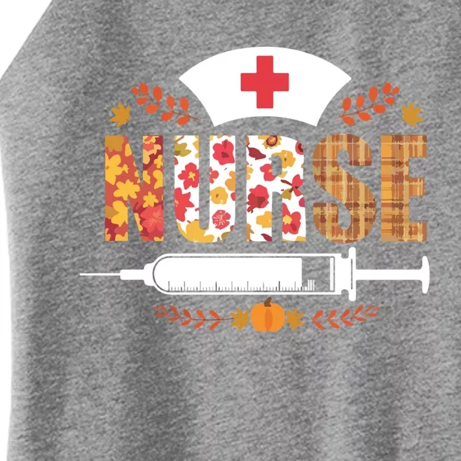 Nurse Autumn Theme Fall Season Floral Syringe Plaid Leaves Women’s Perfect Tri Rocker Tank