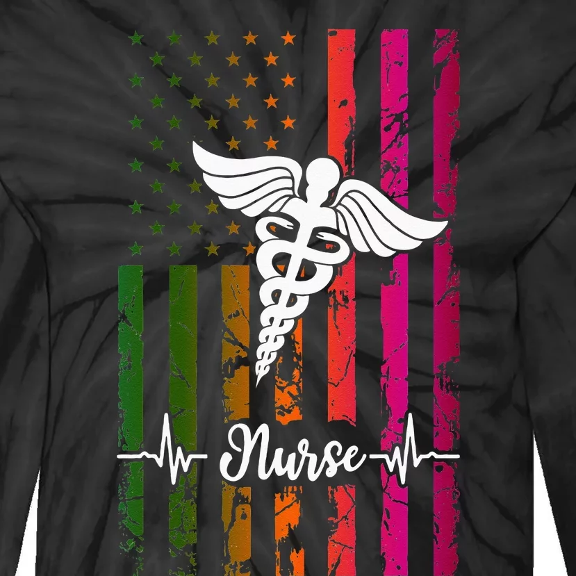 Nurse American Tie Dye Flag Usa Flag Proud Patriotic Nurse Tie-Dye Long Sleeve Shirt