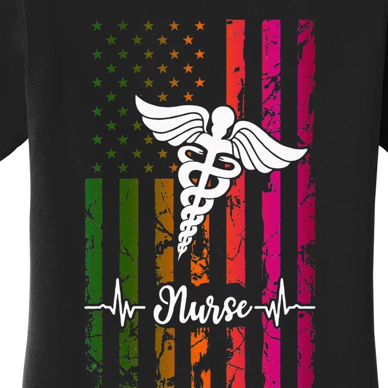 Nurse American Tie Dye Flag Usa Flag Proud Patriotic Nurse Women's T-Shirt