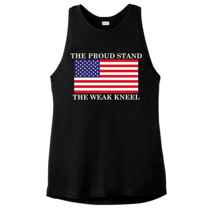 National Anthem The Proud Stand The Weak Kneel Ladies Tri-Blend Wicking Tank