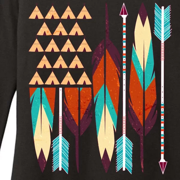 Native American Flag Feathers and Arrows Womens CVC Long Sleeve Shirt