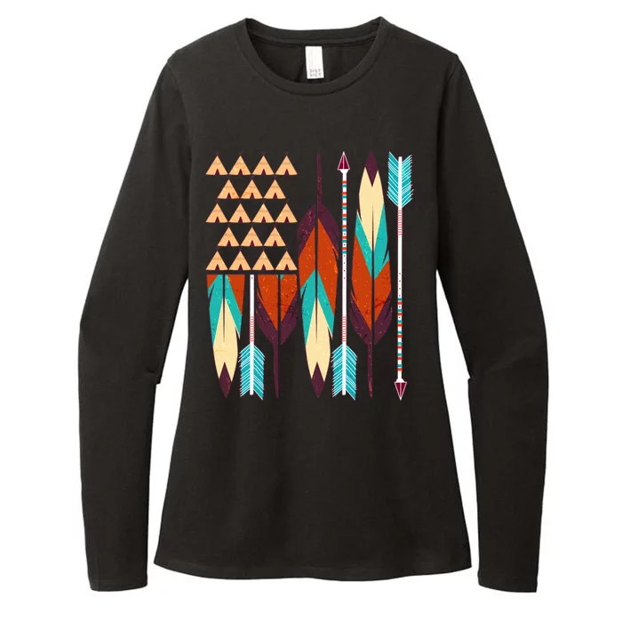 Native American Flag Feathers and Arrows Womens CVC Long Sleeve Shirt