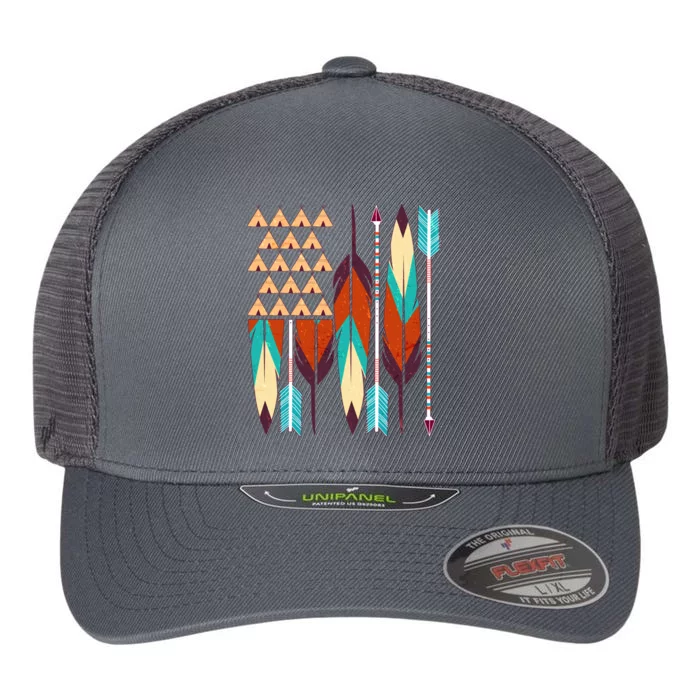 Native American Flag Feathers and Arrows Flexfit Unipanel Trucker Cap