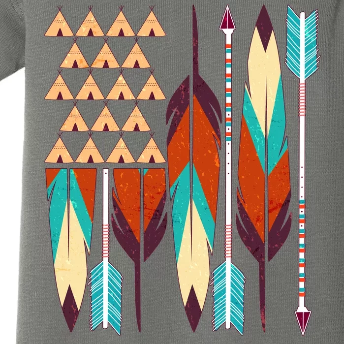 Native American Flag Feathers and Arrows Baby Bodysuit