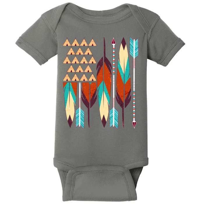 Native American Flag Feathers and Arrows Baby Bodysuit