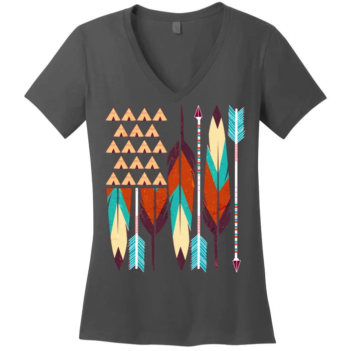 Native American Flag Feathers and Arrows Women's V-Neck T-Shirt