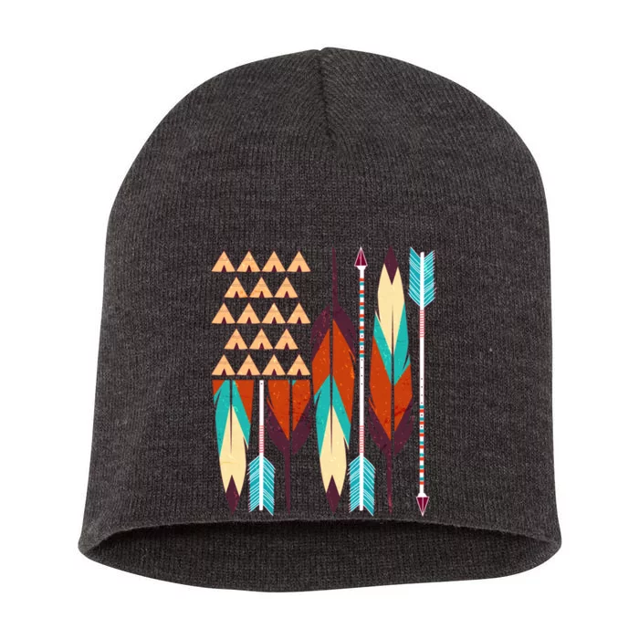 Native American Flag Feathers and Arrows Short Acrylic Beanie