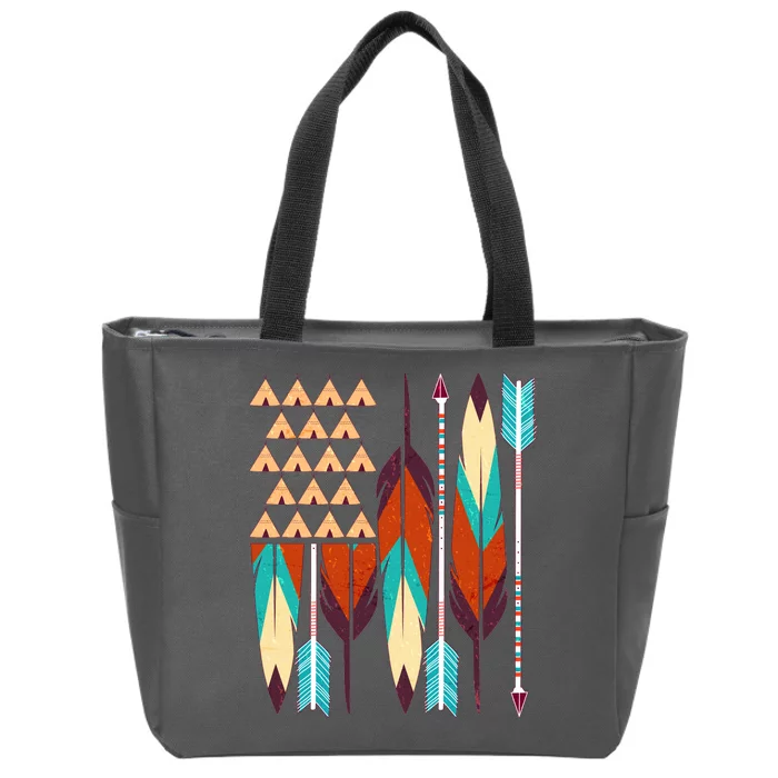 Native American Flag Feathers and Arrows Zip Tote Bag