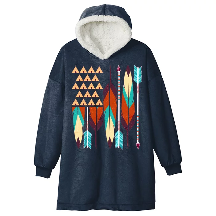 Native American Flag Feathers and Arrows Hooded Wearable Blanket