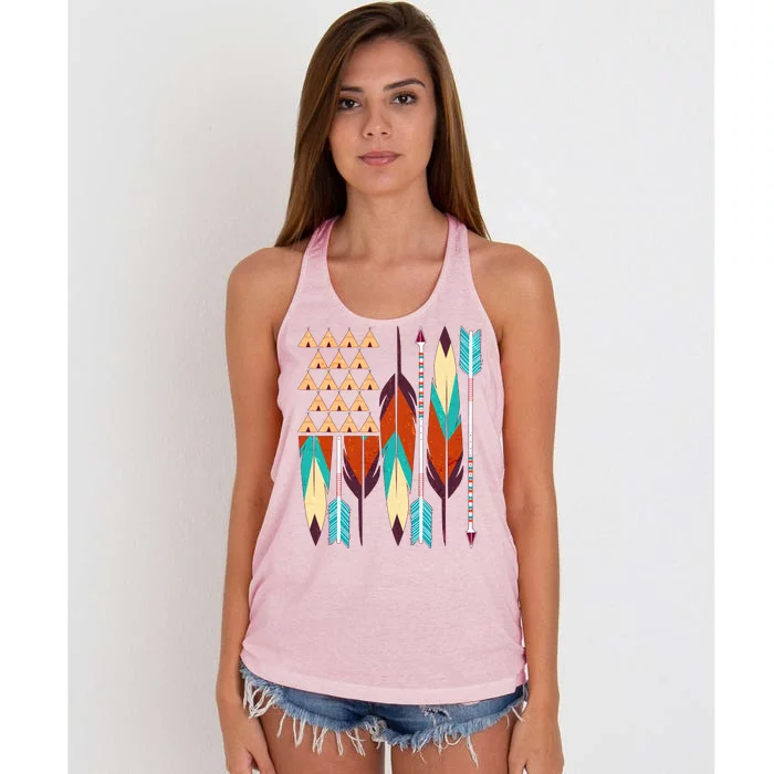 Native American Flag Feathers and Arrows Women's Knotted Racerback Tank