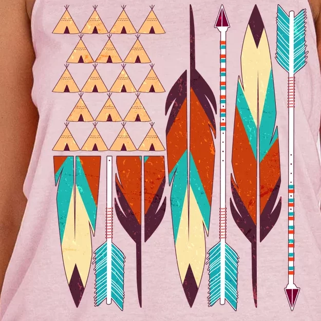 Native American Flag Feathers and Arrows Women's Knotted Racerback Tank