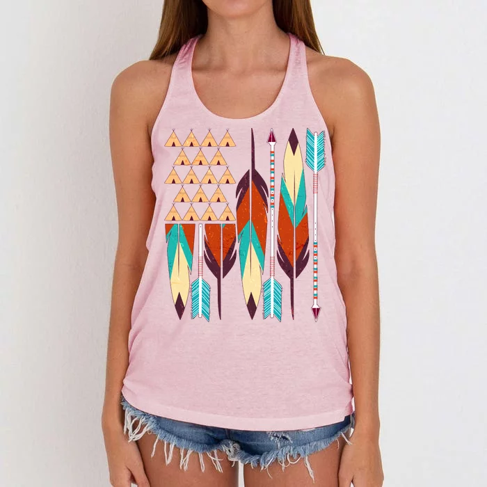 Native American Flag Feathers and Arrows Women's Knotted Racerback Tank