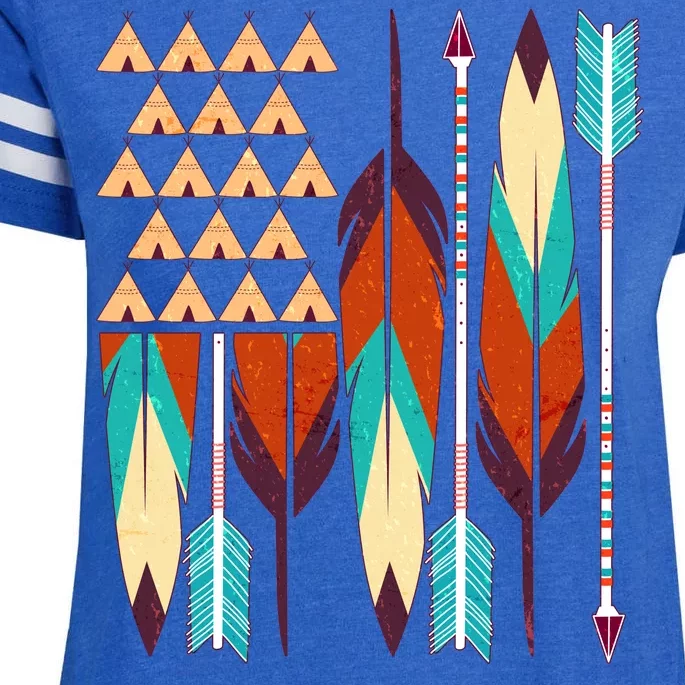 Native American Flag Feathers and Arrows Enza Ladies Jersey Football T-Shirt