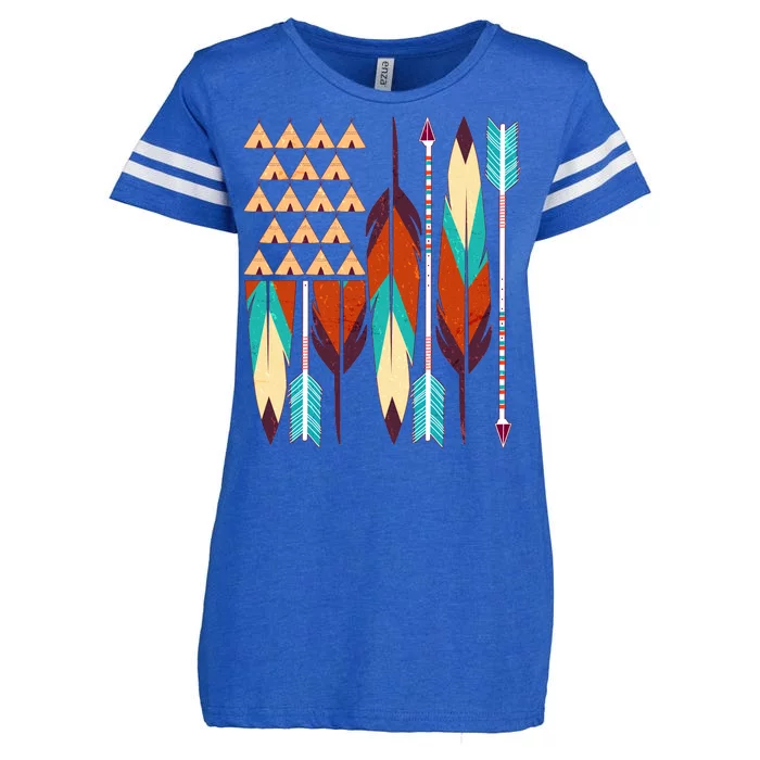 Native American Flag Feathers and Arrows Enza Ladies Jersey Football T-Shirt