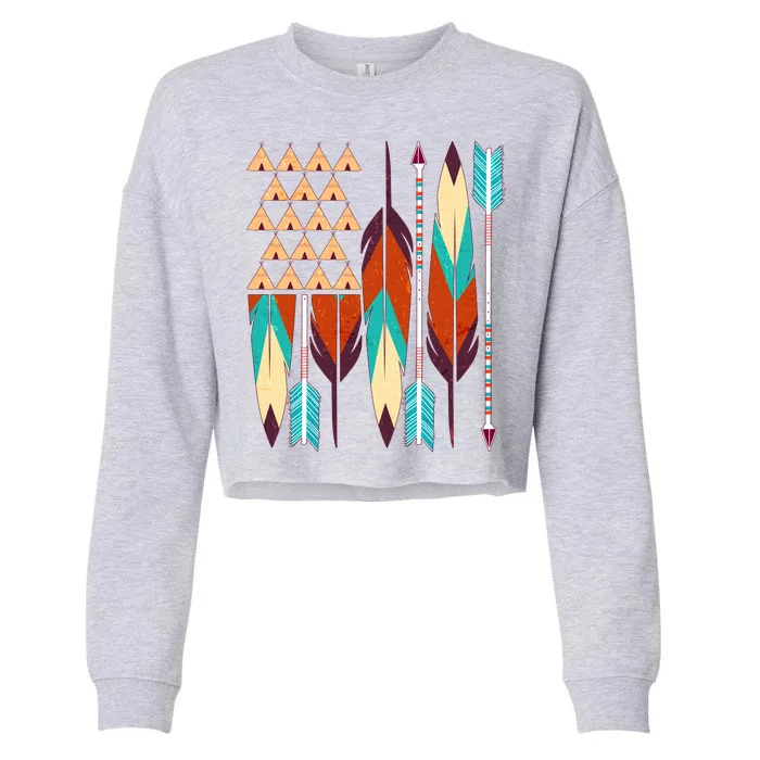 Native American Flag Feathers and Arrows Cropped Pullover Crew