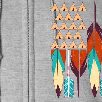 Native American Flag Feathers and Arrows Full Zip Hoodie