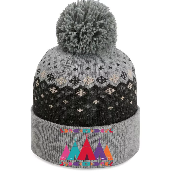 Native American Teepee Pattern The Baniff Cuffed Pom Beanie