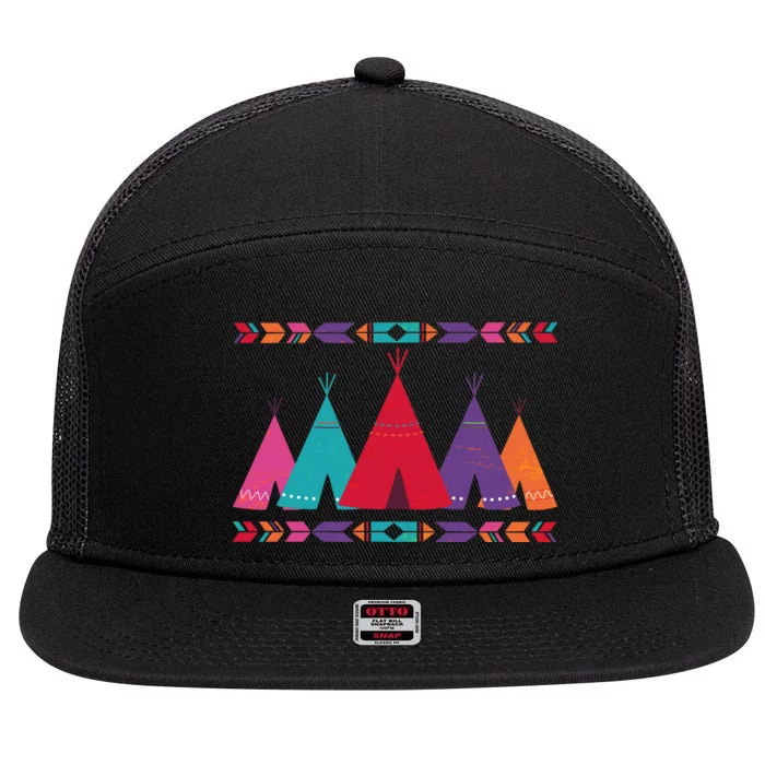 Native American Teepee Pattern 7 Panel Mesh Trucker Snapback Hat