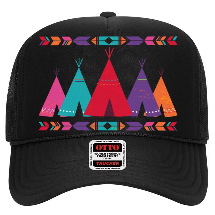 Native American Teepee Pattern High Crown Mesh Trucker Hat