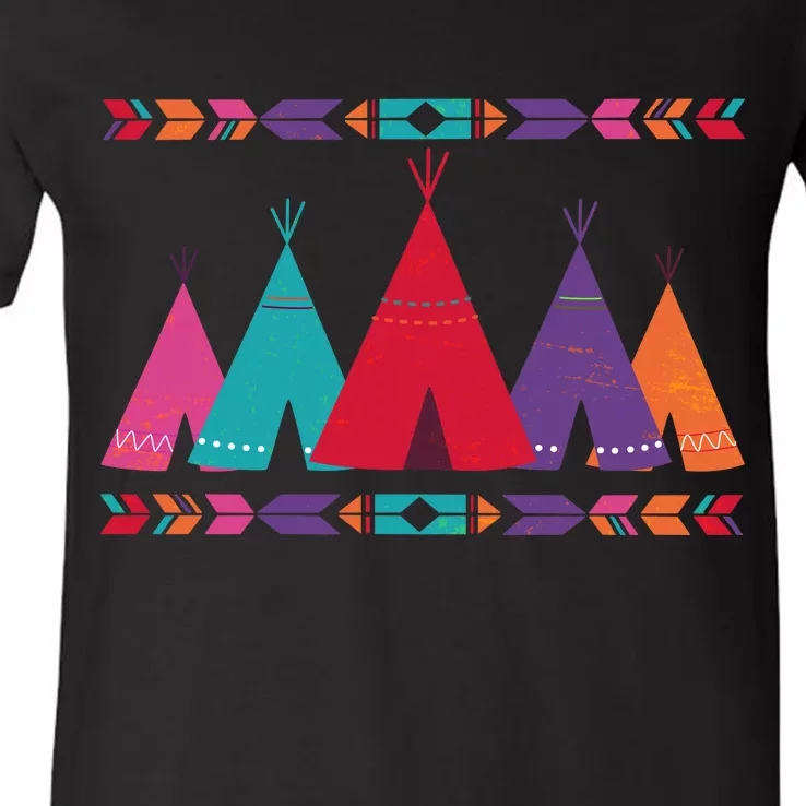 Native American Teepee Pattern V-Neck T-Shirt