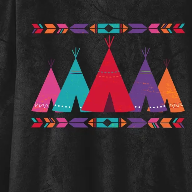 Native American Teepee Pattern Hooded Wearable Blanket