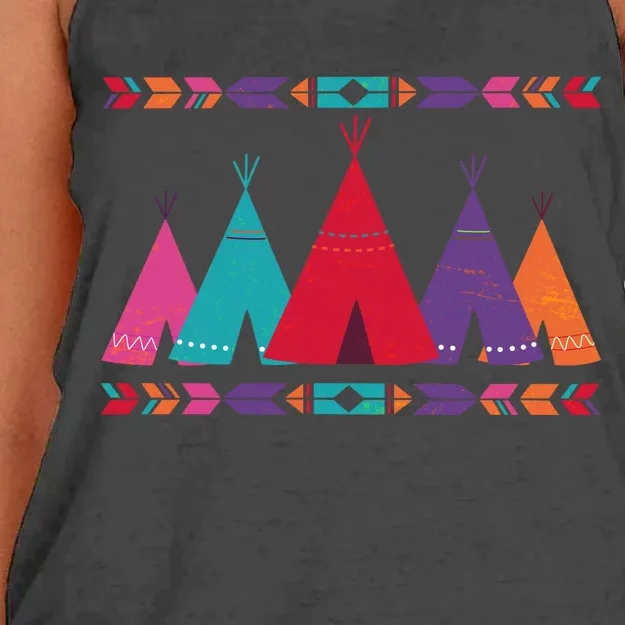 Native American Teepee Pattern Women's Knotted Racerback Tank