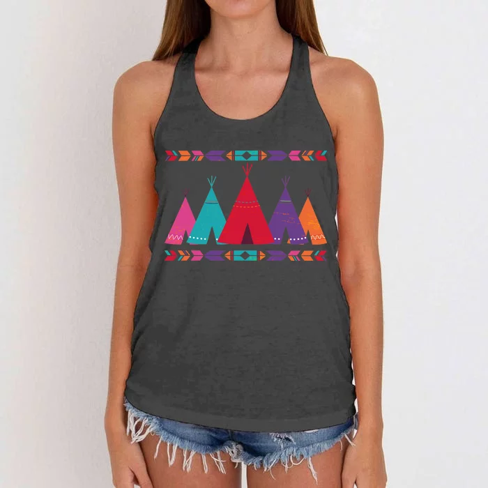 Native American Teepee Pattern Women's Knotted Racerback Tank