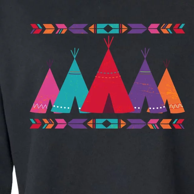 Native American Teepee Pattern Cropped Pullover Crew