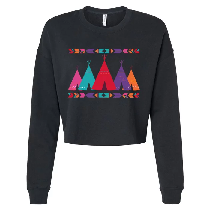 Native American Teepee Pattern Cropped Pullover Crew