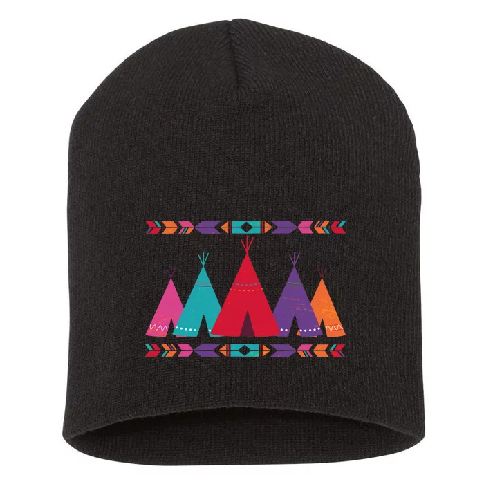 Native American Teepee Pattern Short Acrylic Beanie