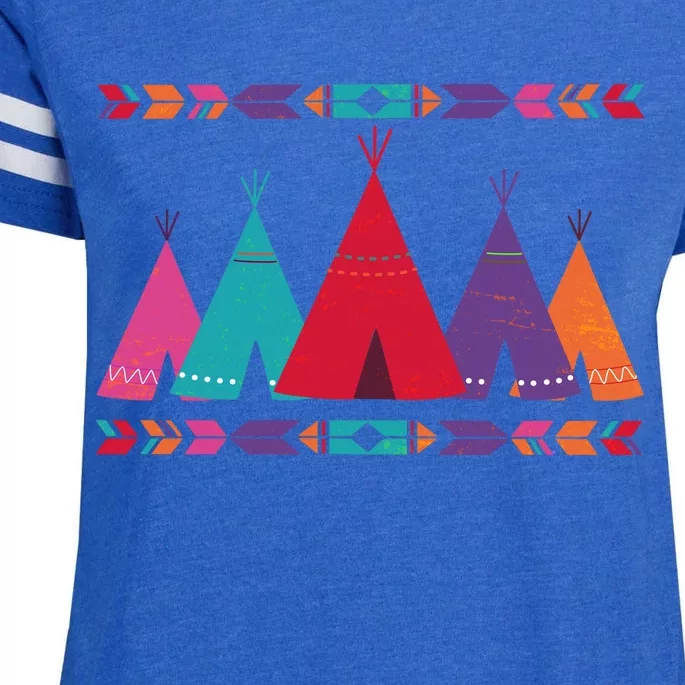 Native American Teepee Pattern Enza Ladies Jersey Football T-Shirt