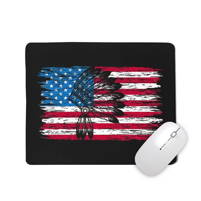 Native American USA Flag Indigenous People 4th Of July Mousepad