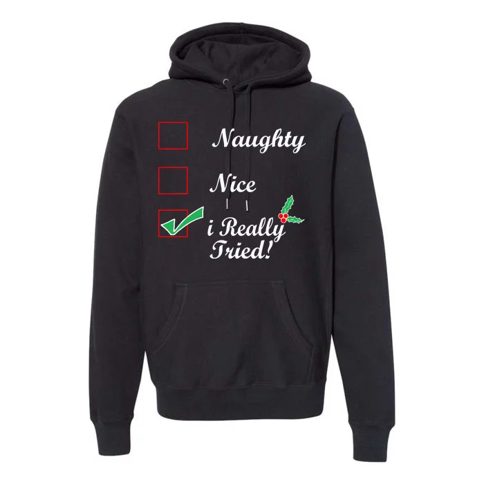 Naughty Nice I Really Tried Checklist Premium Hoodie