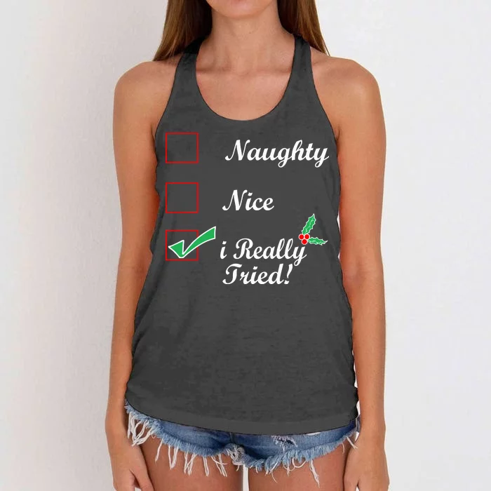 Naughty Nice I Really Tried Checklist Women's Knotted Racerback Tank